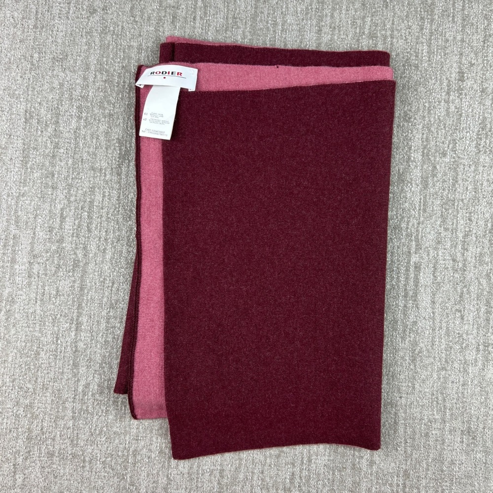 Rodier Knit Wool Scarf Women OS Burgundy Mauve Blend Reversible French Luxury